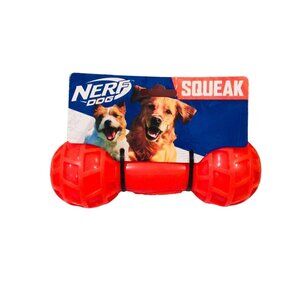 NERF DOG Squeaker Orange Blue Barbell Dog Fetch Toy